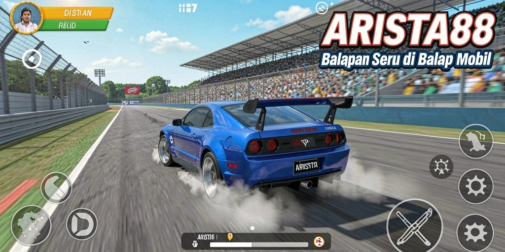 Screenshot gameplay ARISTA88 menunjukkan mobil balap melaju cepat di trek.