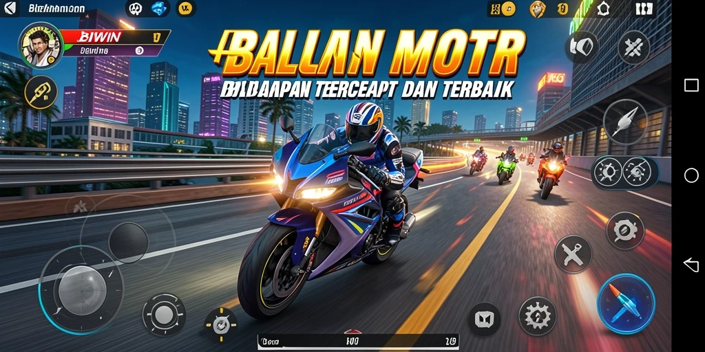 Tampilan gameplay BIWIN yang mendebarkan dalam balapan motor.