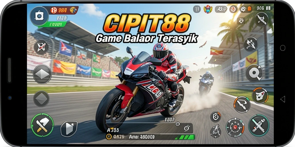 Screenshot menunjukkan gameplay seru dalam balapan motor.