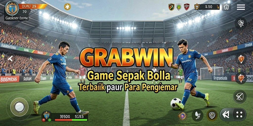 Tampilan gameplay menarik dari GRABWIN dengan aksi sepak bola seru.
