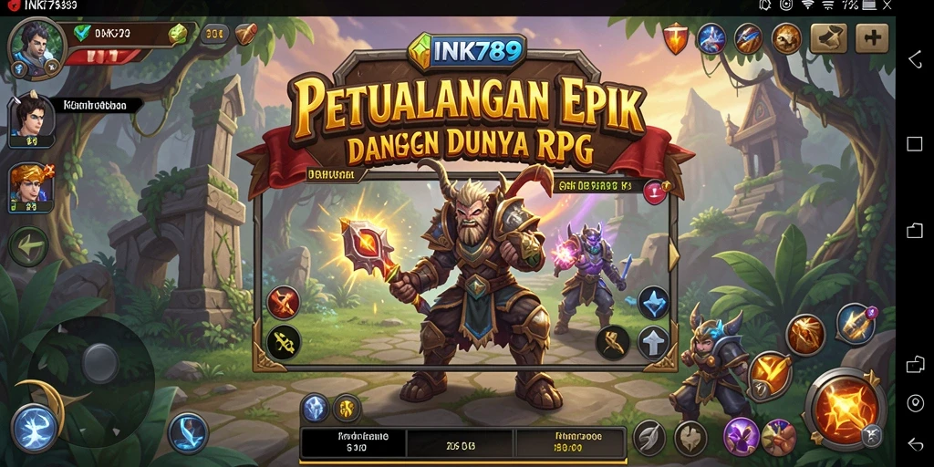 Screenshot gameplay INK789 menampilkan pertempuran seru dan eksplorasi dunia fantasi.