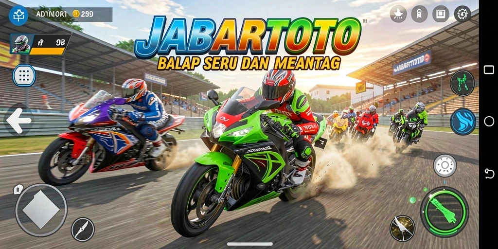 Tampilan gameplay JABARTOTO dengan aksi balap yang seru.