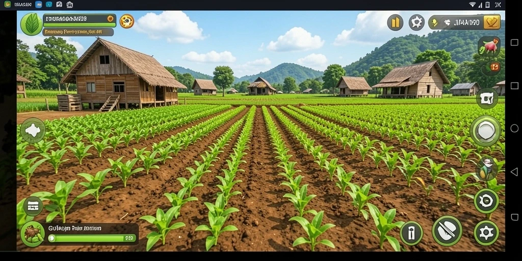 Tampilan gameplay menarik dari JURAGAN28 dengan kebun yang subur.