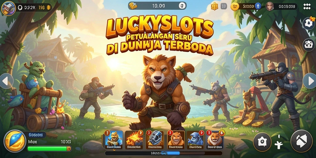 Tangkapan layar utama gameplay LUCKYSLOTS, menampilkan eksplorasi dunia terbuka.