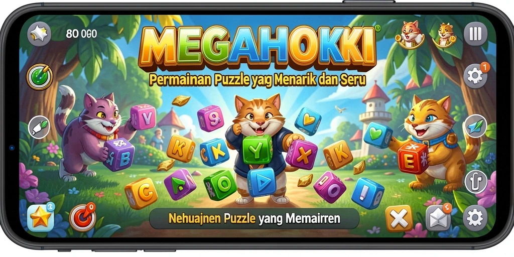 Gameplay seru dan menantang di MEGAHOKI dengan berbagai puzzle.