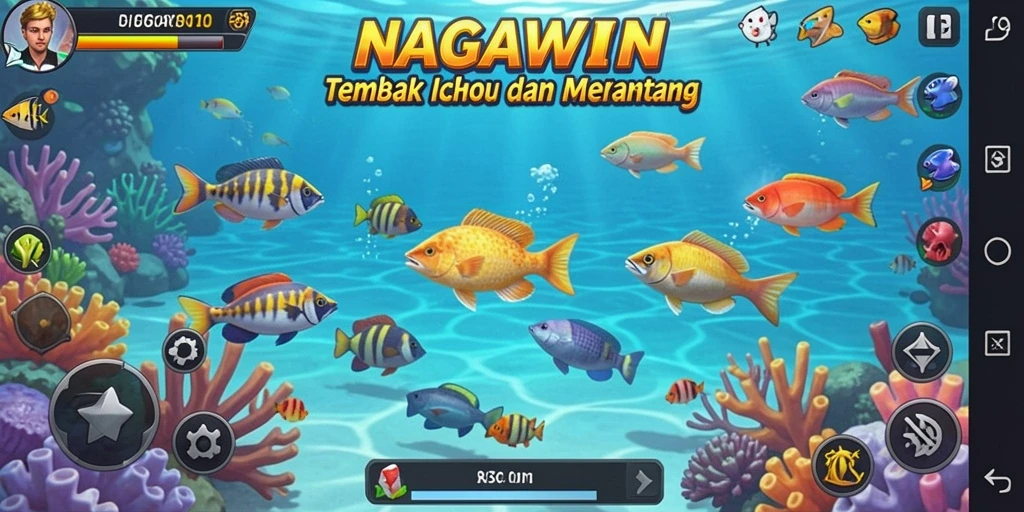 Screenshot NAGAWIN menampilkan aksi seru menembak ikan.