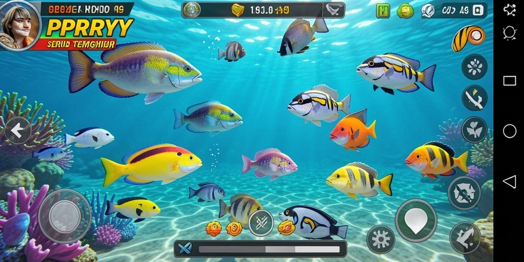 Tampilan gameplay menarik dalam PPRRYY saat menangkap ikan.