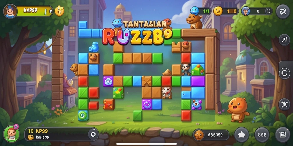 Tampilan gameplay RAP89 dengan puzzle menantang dan grafis cerah.