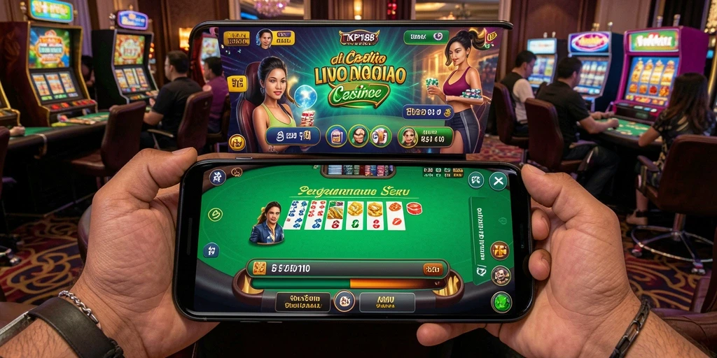 Gameplay seru TKP188 yang menampilkan dealer langsung dan suasana kasino.