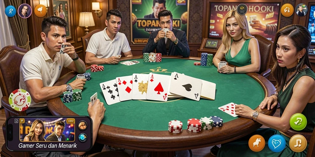 Screenshot gameplay TOPANHOKI menampilkan aksi poker yang mendebarkan.