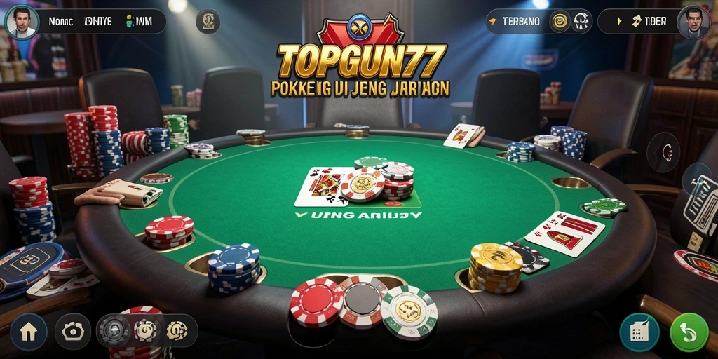 Tampilan menarik dari gameplay Poker di TOPGUN77.