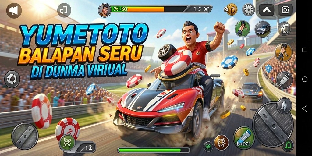 Gameplay seru dalam YUMETOTO yang menunjukan balapan penuh adrenalin.